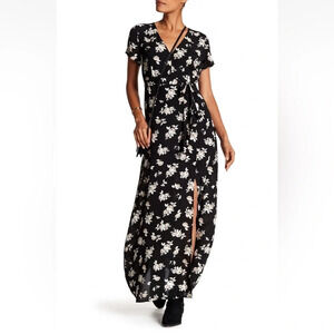 Sanctuary Women's Short Sleeve Floral Maxi Dress Black Size Small
